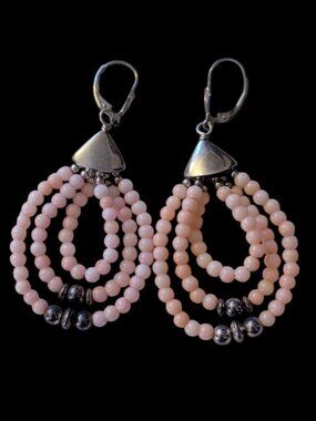 Vintage DTR Jay King Natural Angel Pink Coral Beaded 925 Sterling 2.5" Earrings